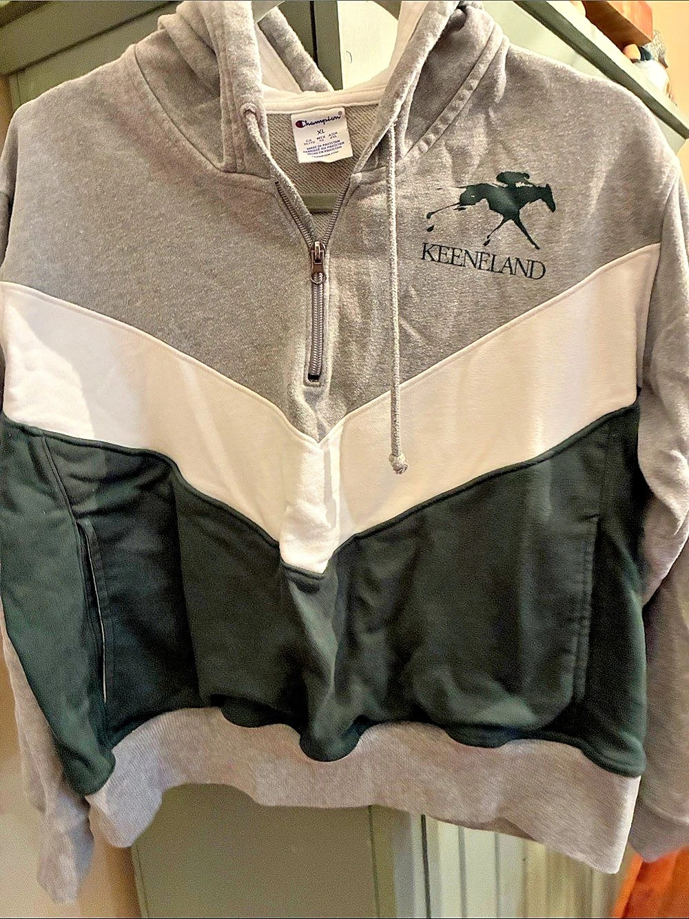 Champion Keeneland color-block hoodie Color Block Hoodie Gray & dark green xl